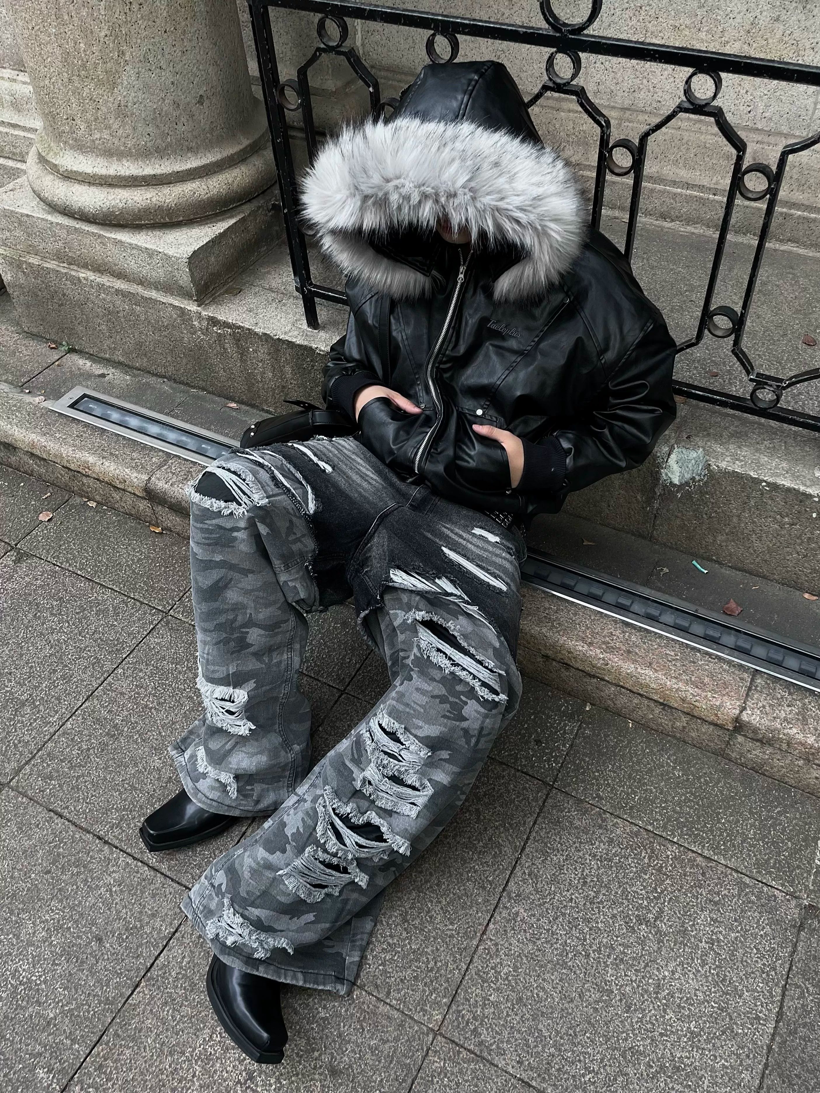 Onyx Frost Faux Fur Hooded Bomber Jacket