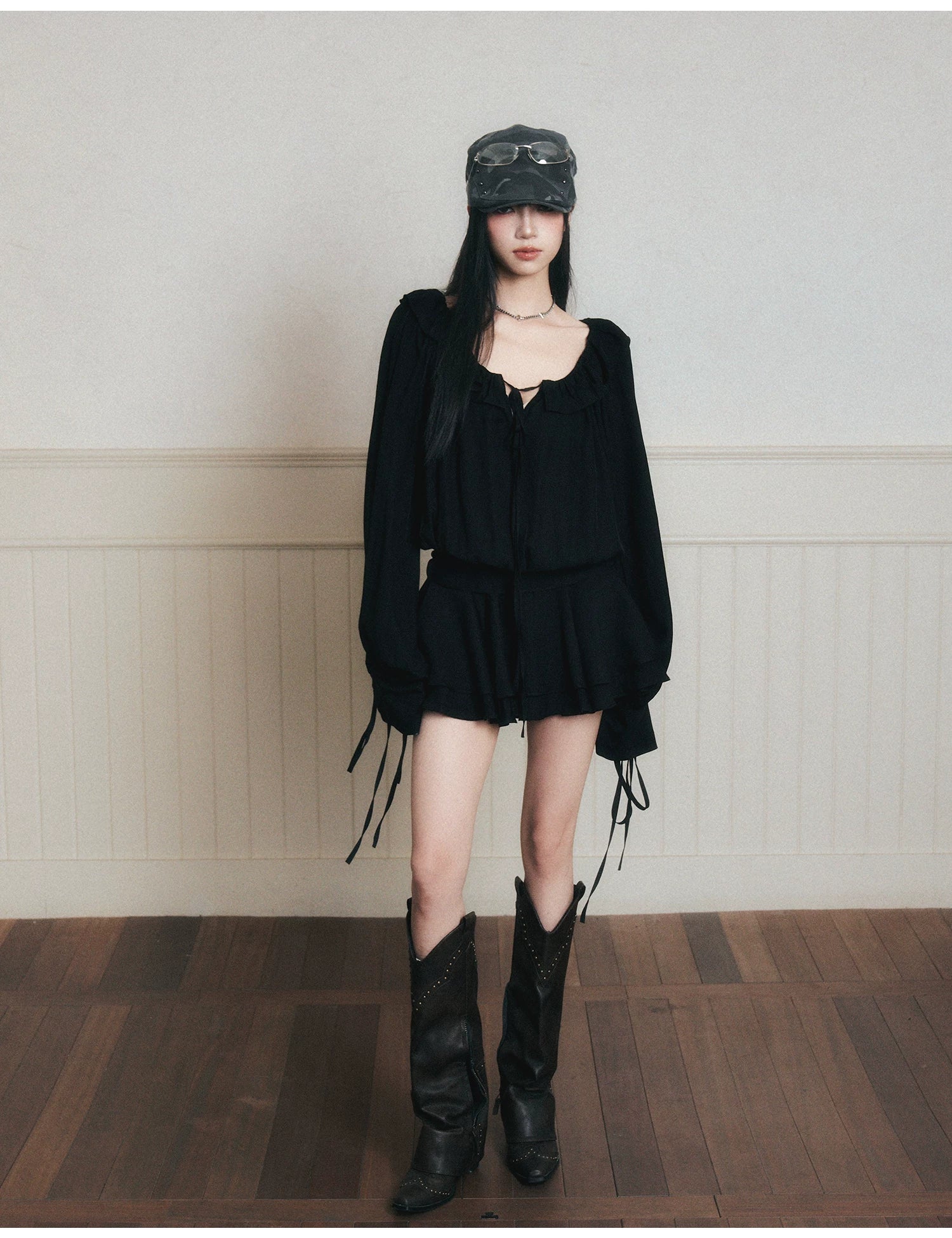 Midnight Ruffle Poet Mini Dress