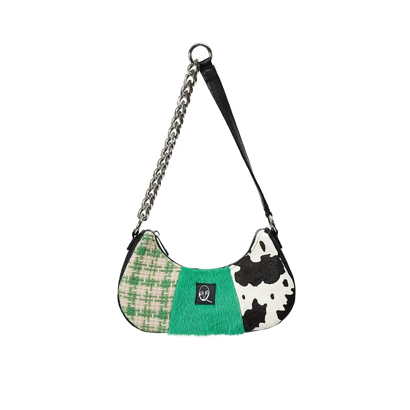 Colorblock Cow-Print Chain Shoulder Bag - view 7