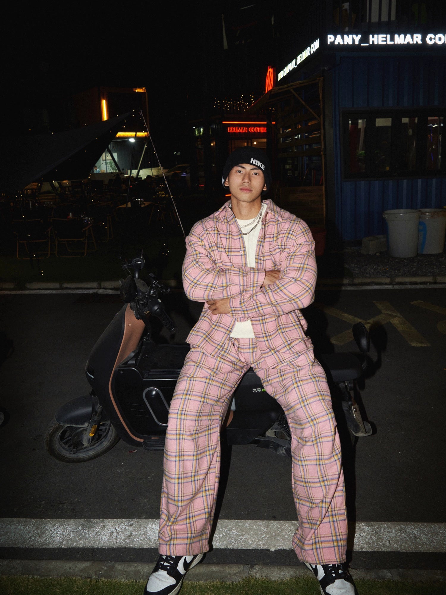 Pink Plaid Wide-Leg Pants