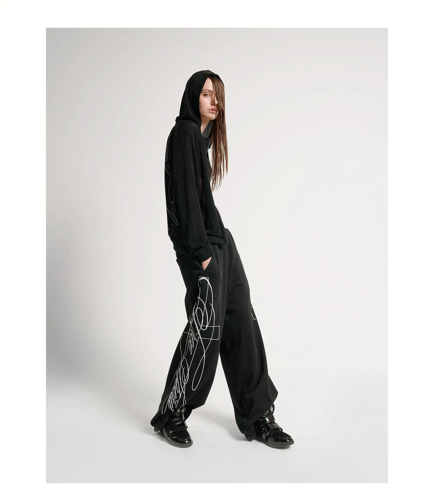 Cross Script Wide-Leg Track Pants