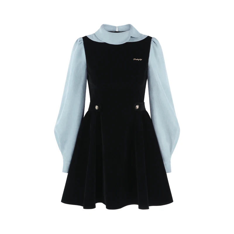 Velvet Pinafore Contrast Sleeve Dress