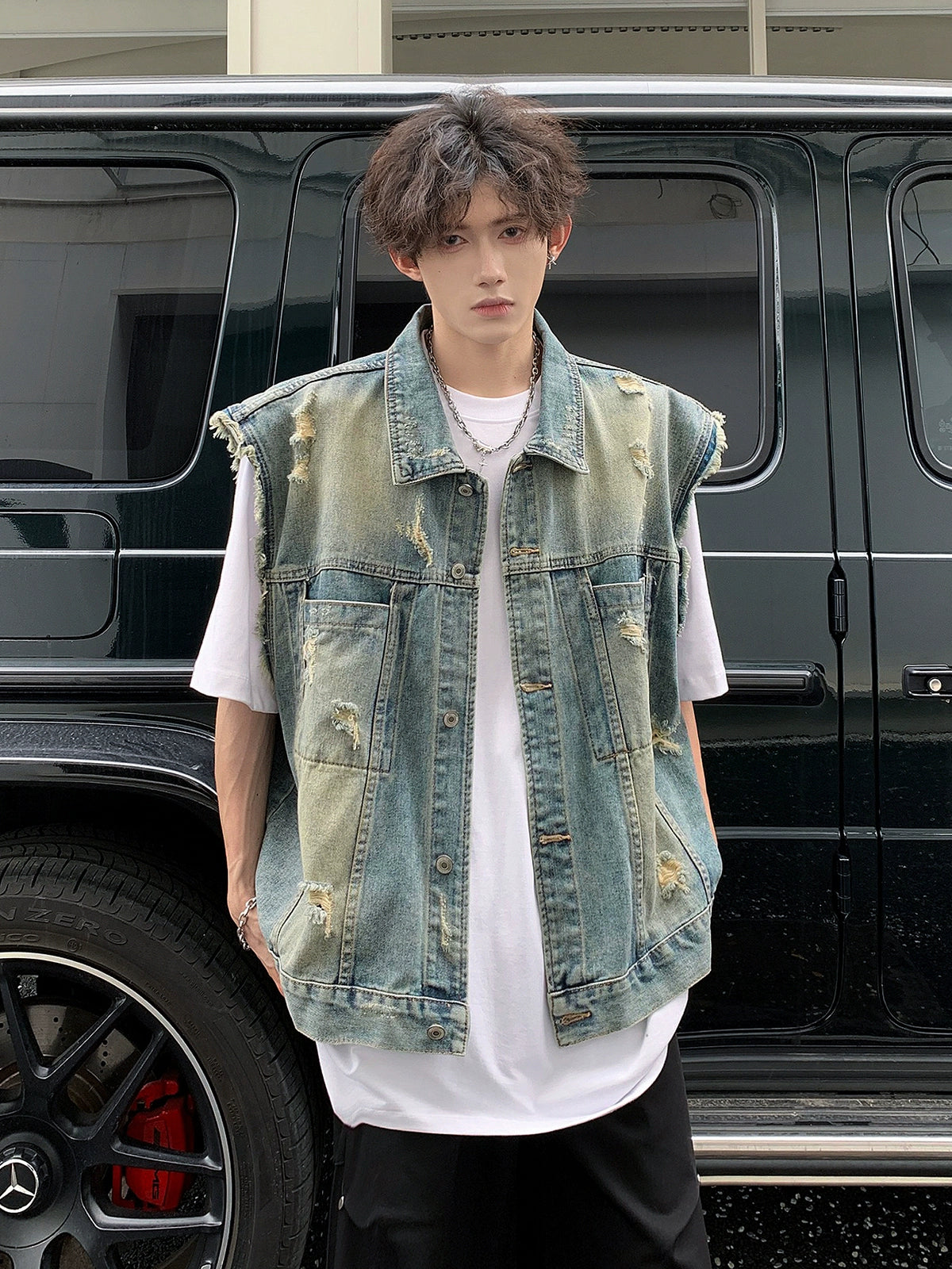 Distressed Sleeveless Denim Vest