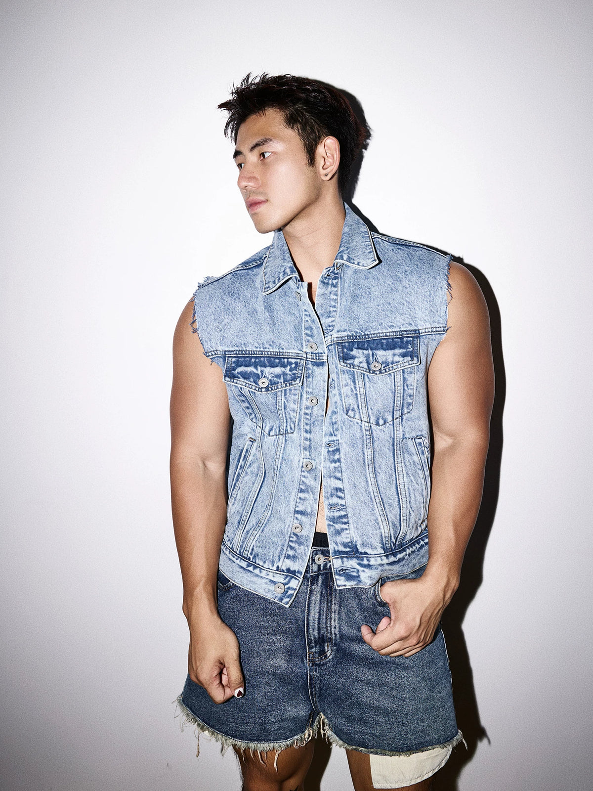 Raw Edge Acid Wash Denim Vest