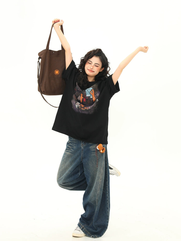 Campfire Bear Graphic Black Tee