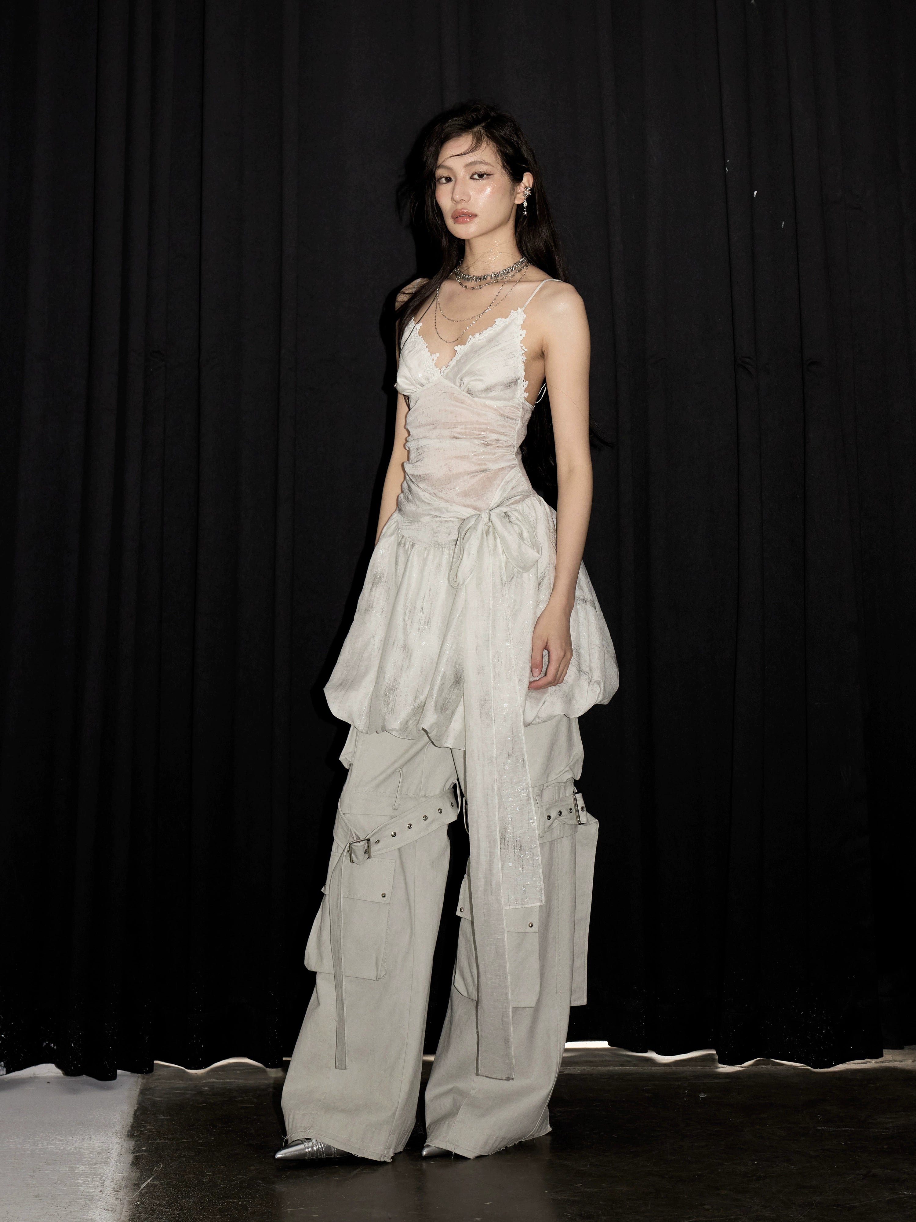 White Layered Tulle Sleeveless Dress
