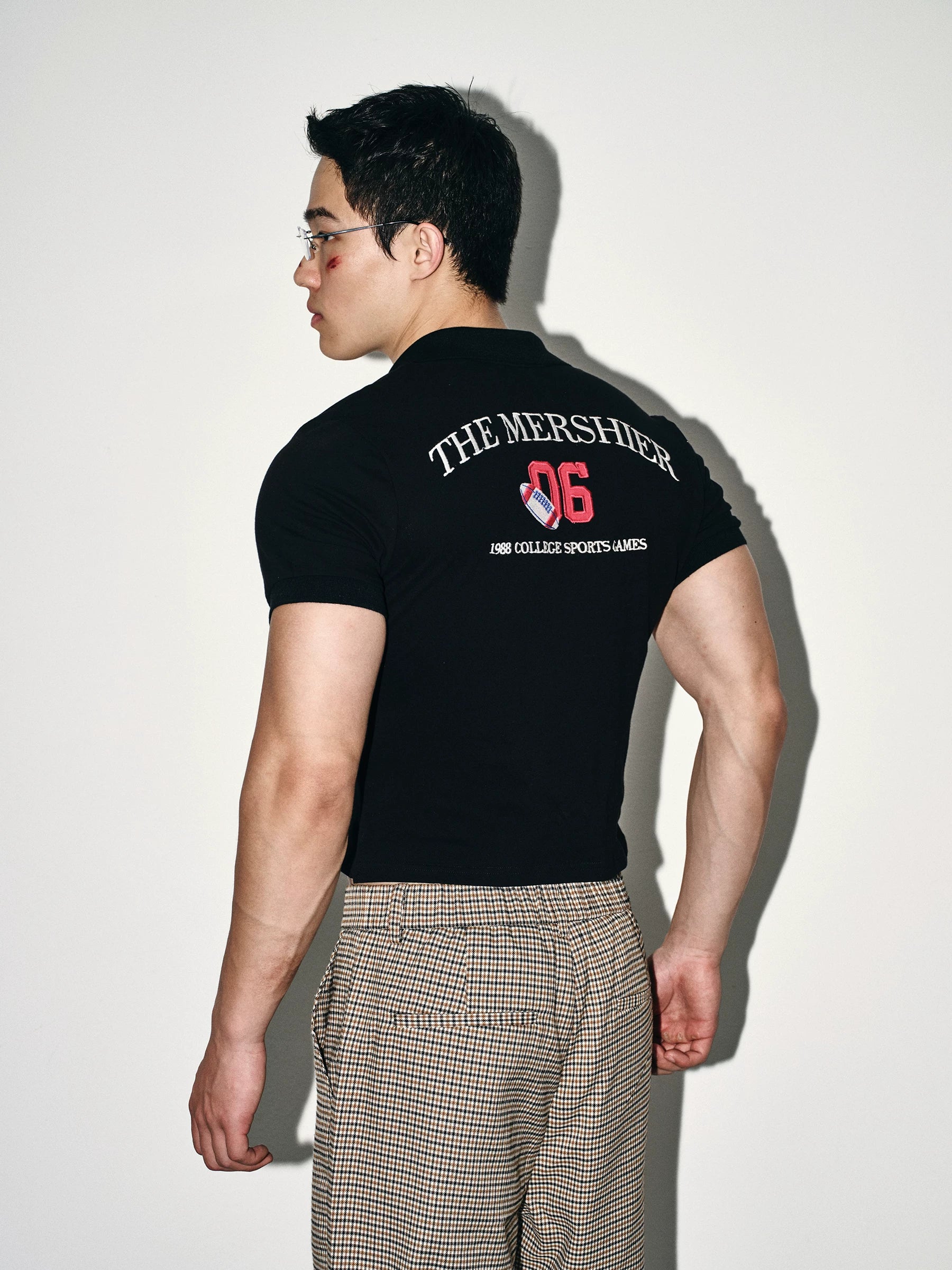Black Fitted Patch Polo Crop Shirt