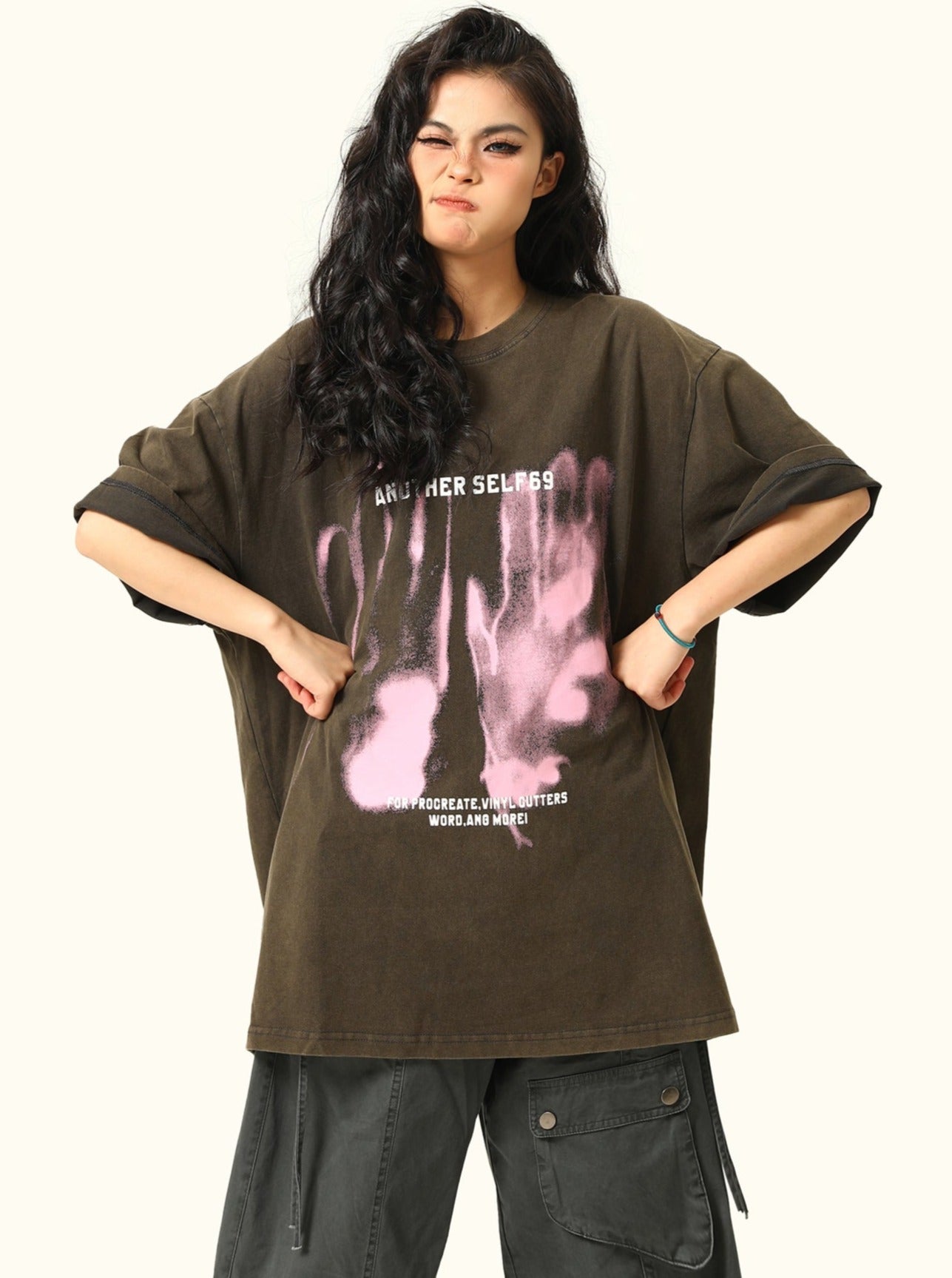 Wild Azi Grunge style Oversized T Shirt Black XL