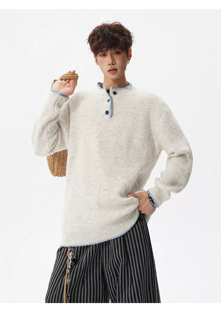 Coastal Trim Textured Henley Sweater