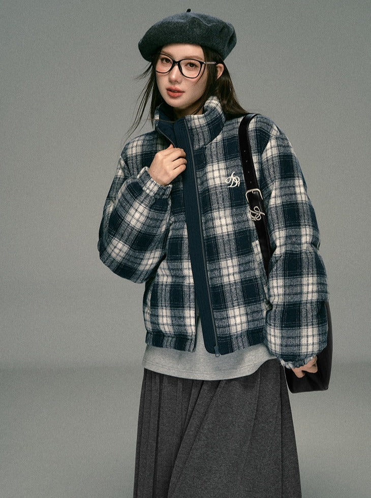 Plaid Fleece Bomber Jacket