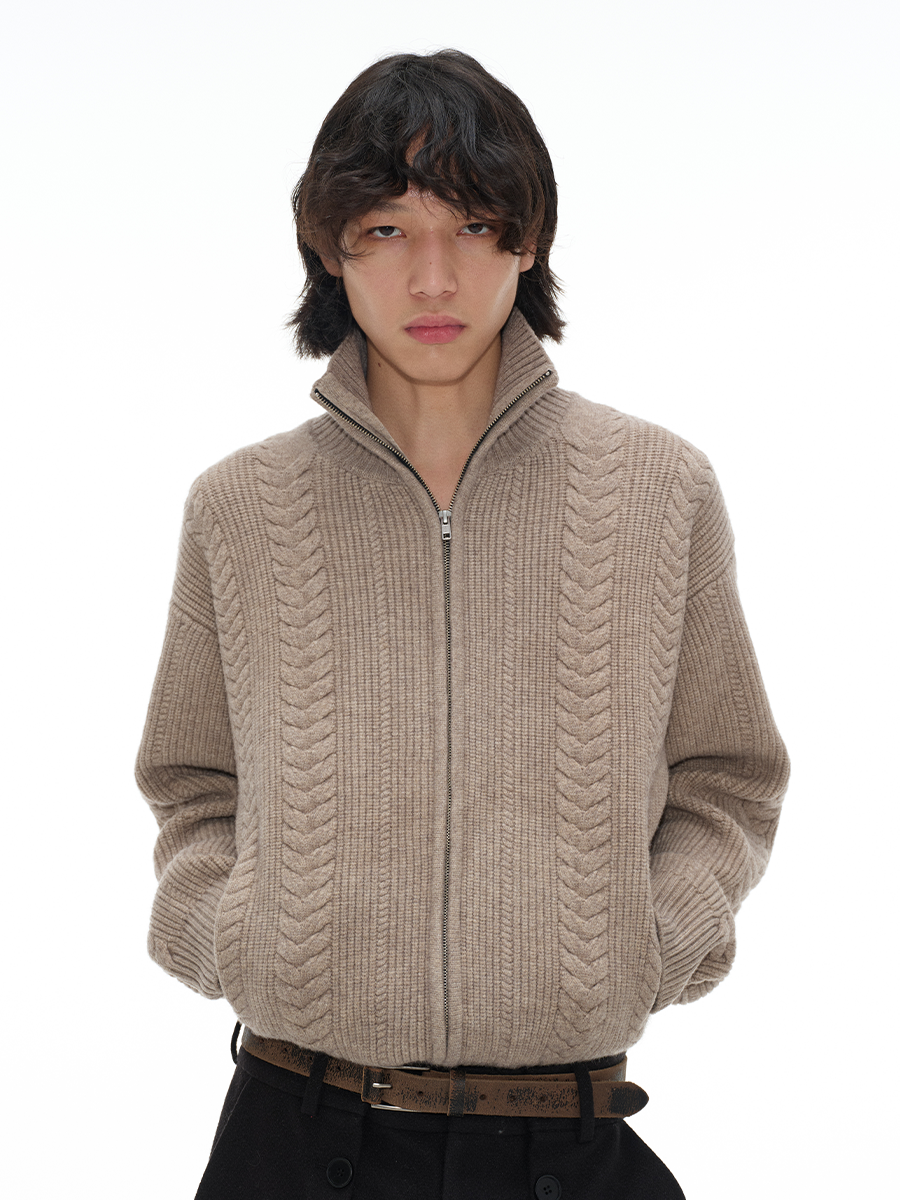 Cozy Cable Zip-Up Wheat Cardigan