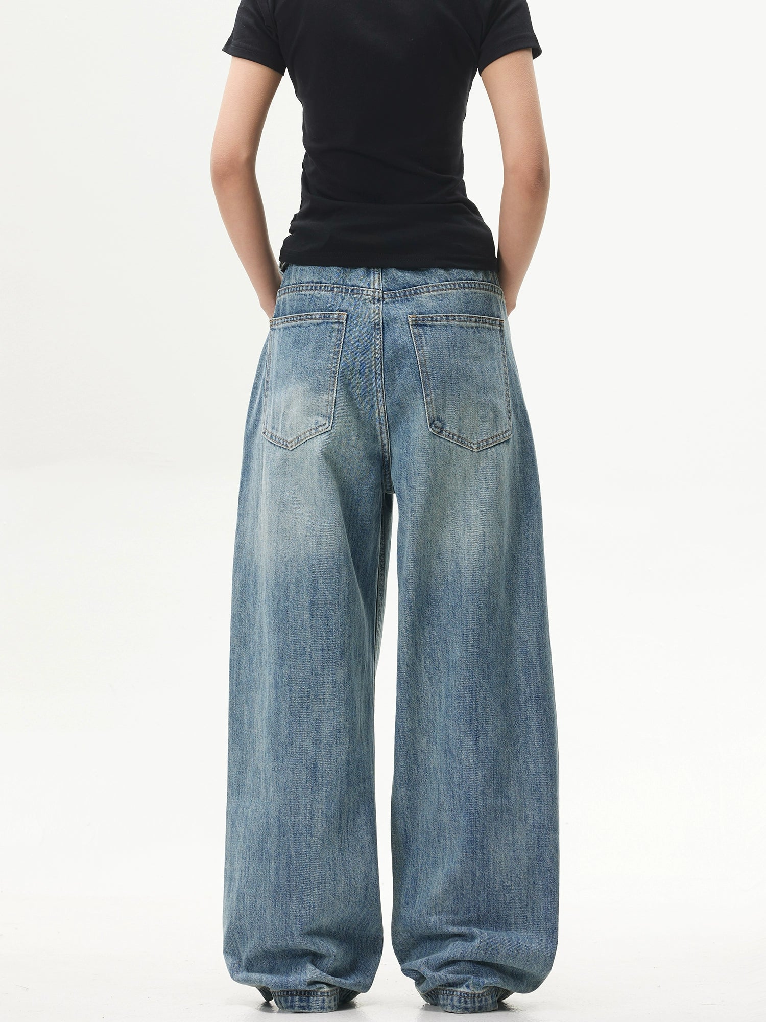 Blue Retro Wide-Leg Baggy Jeans