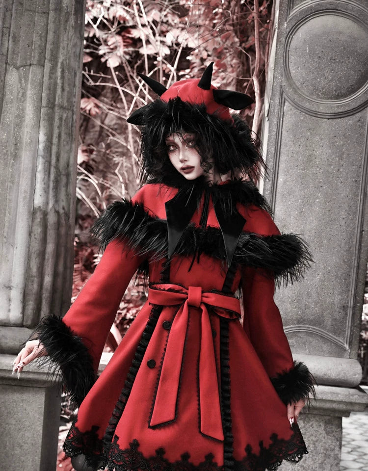 Crimson Devil Horn Faux Fur Hat