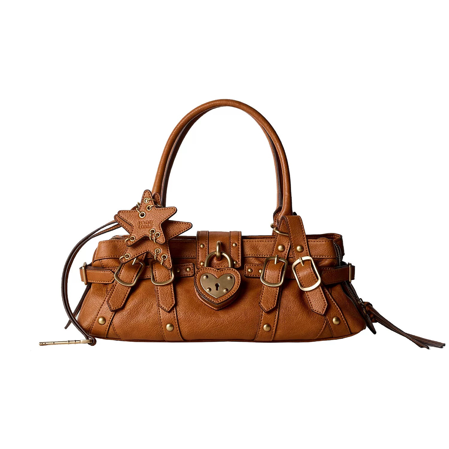 Heart-Lock Belted East-West Satchel - Caramel Orange