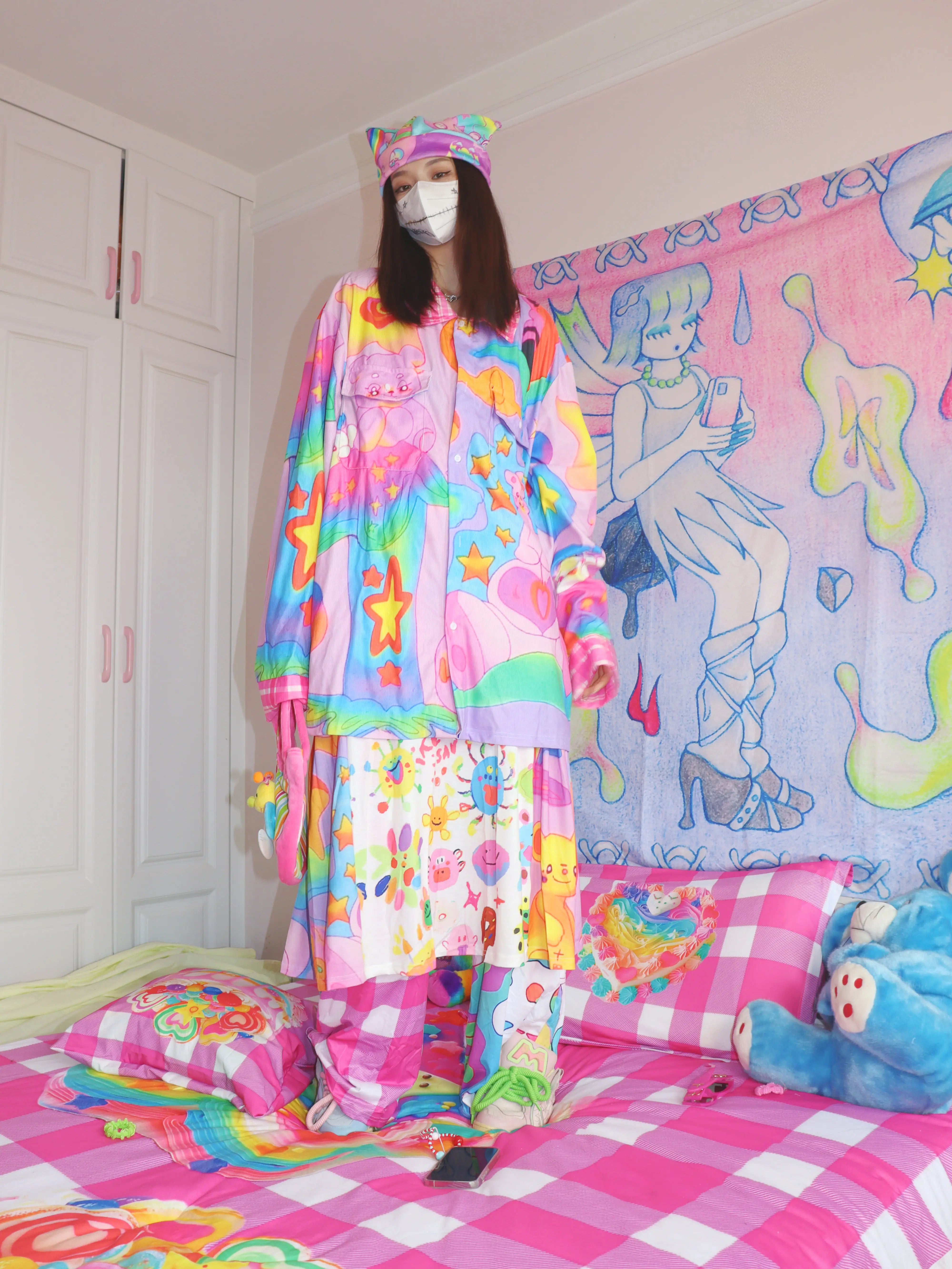 Pastel Rainbow Star Print Streetwear Shirt