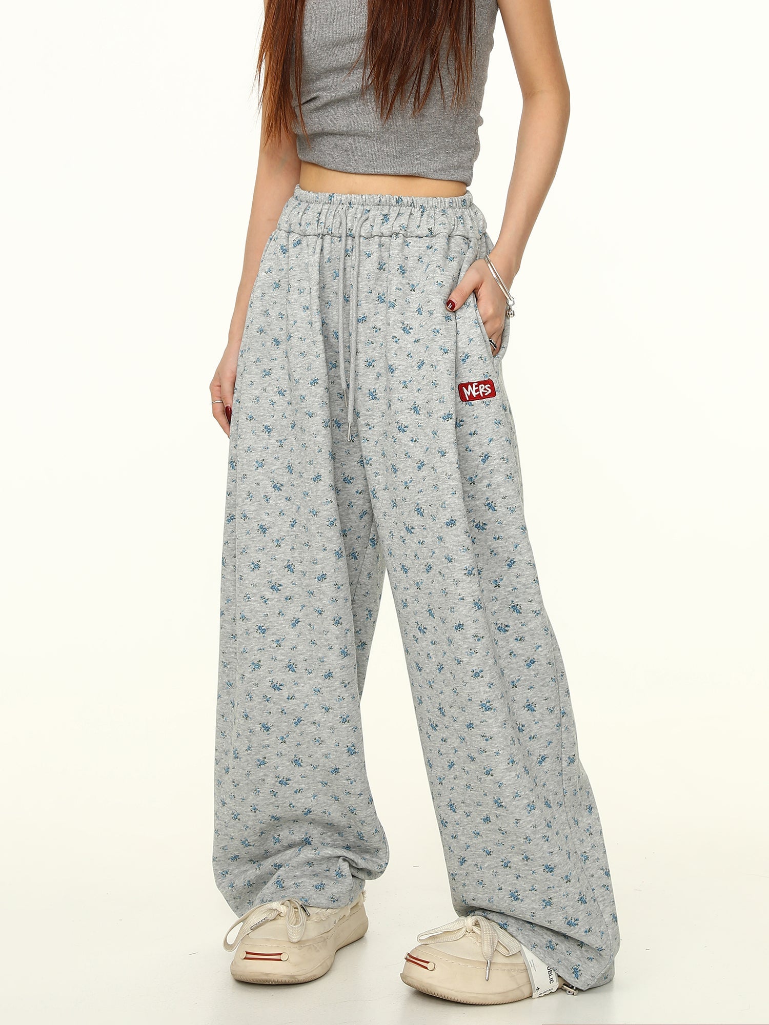 Floral Print Wide-Leg Sweatpants