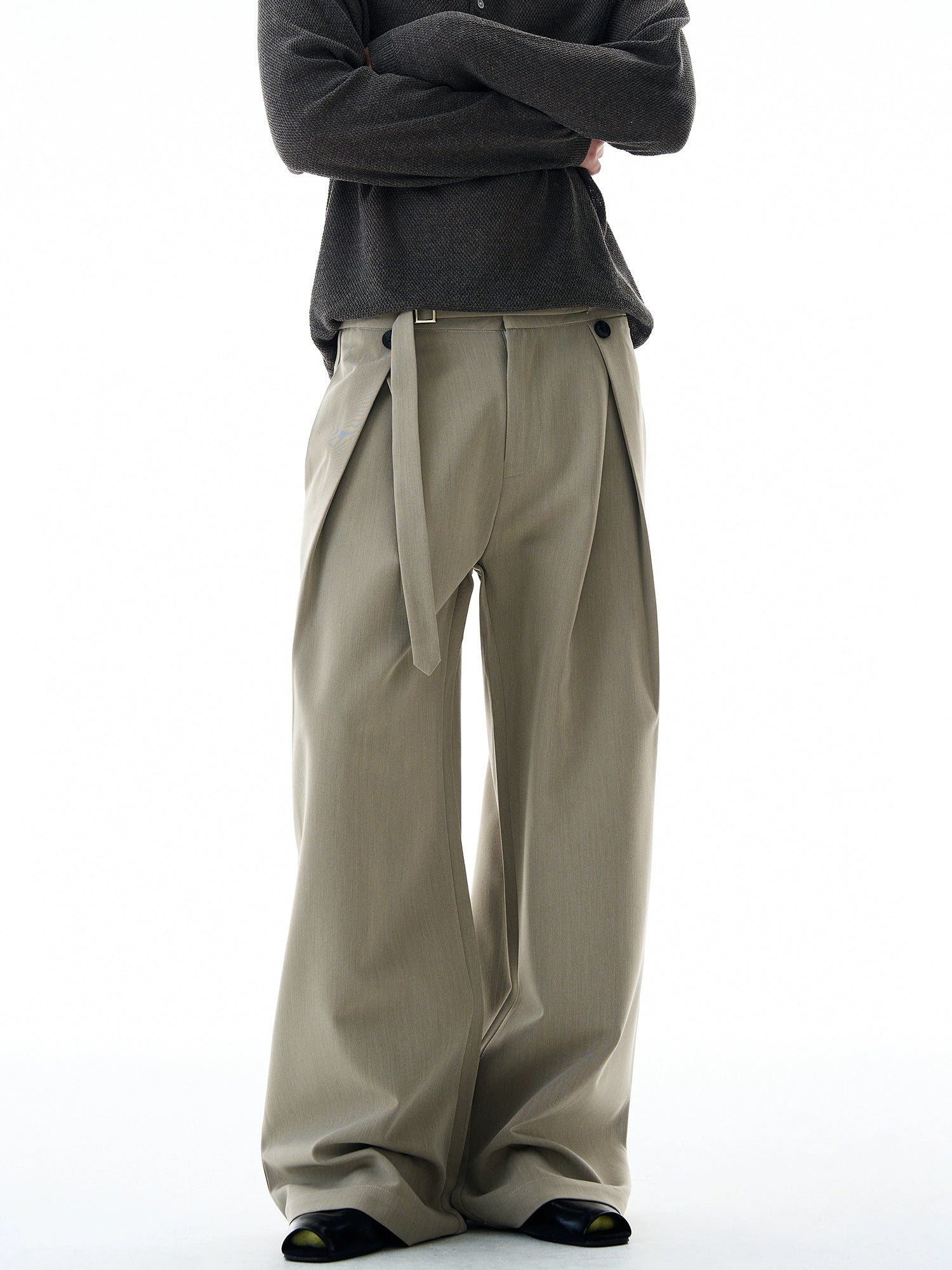 Sand Crest Draped Wide Trousers