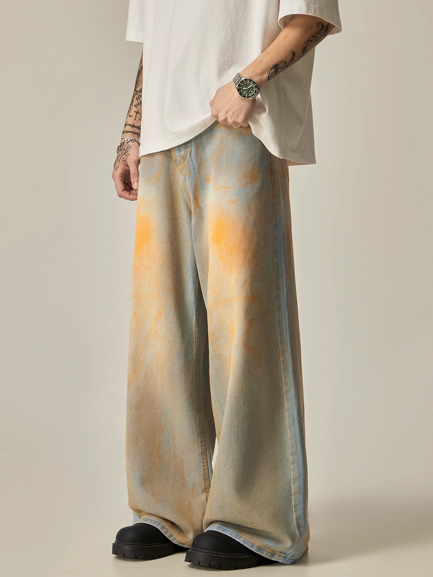 Wide-Leg Tie-Dye Ombre Jeans