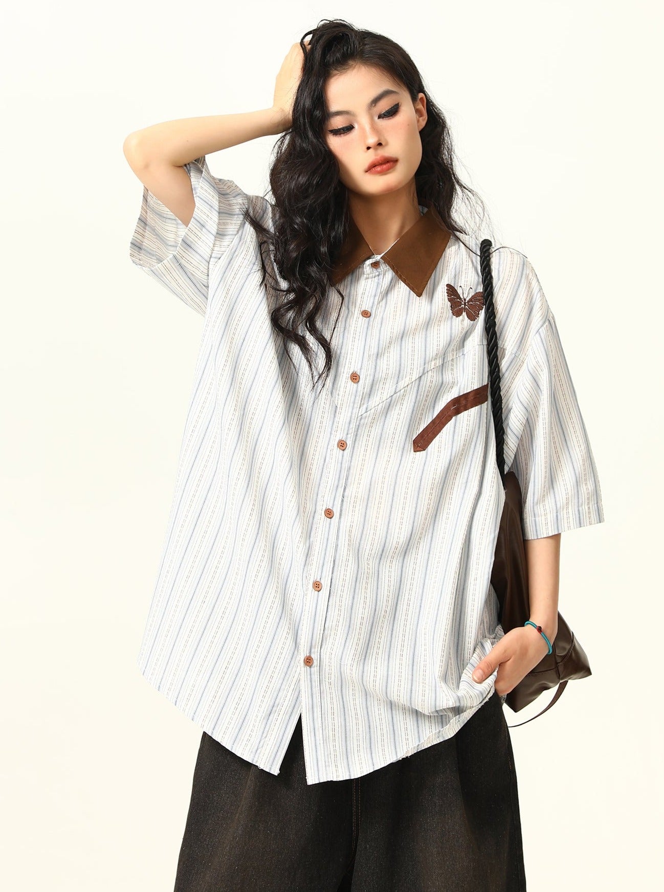 Butterfly Western Stripe Button-Up Shirt