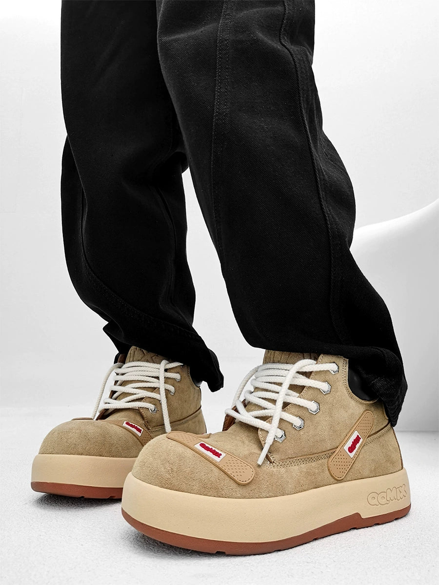 Beige Suede Chunky Platform Sneakers with Gum Sole