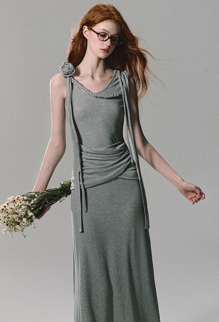 Ruched Grey Maxi Dress