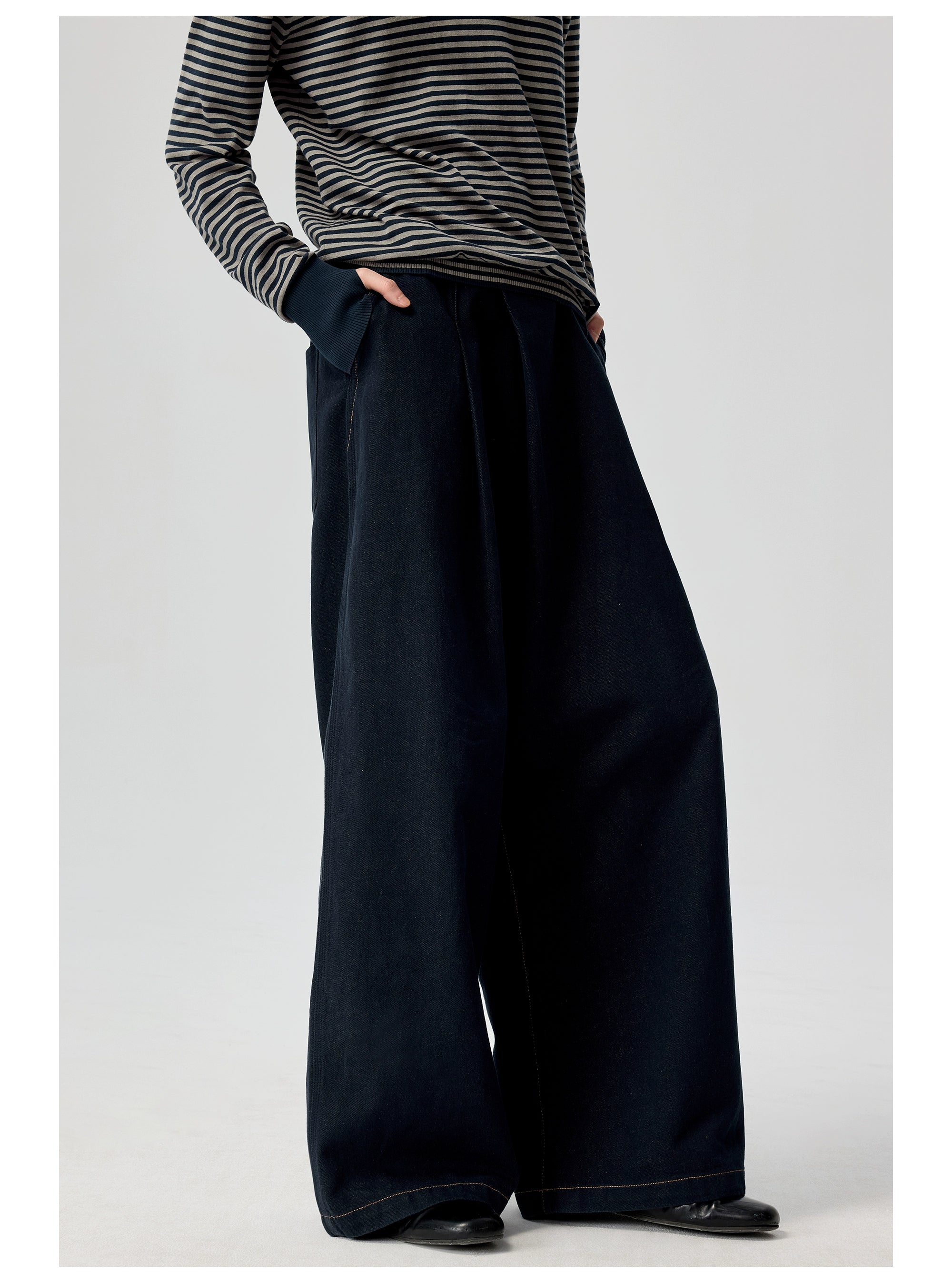 Deep Blue Wide Leg Denim Pants