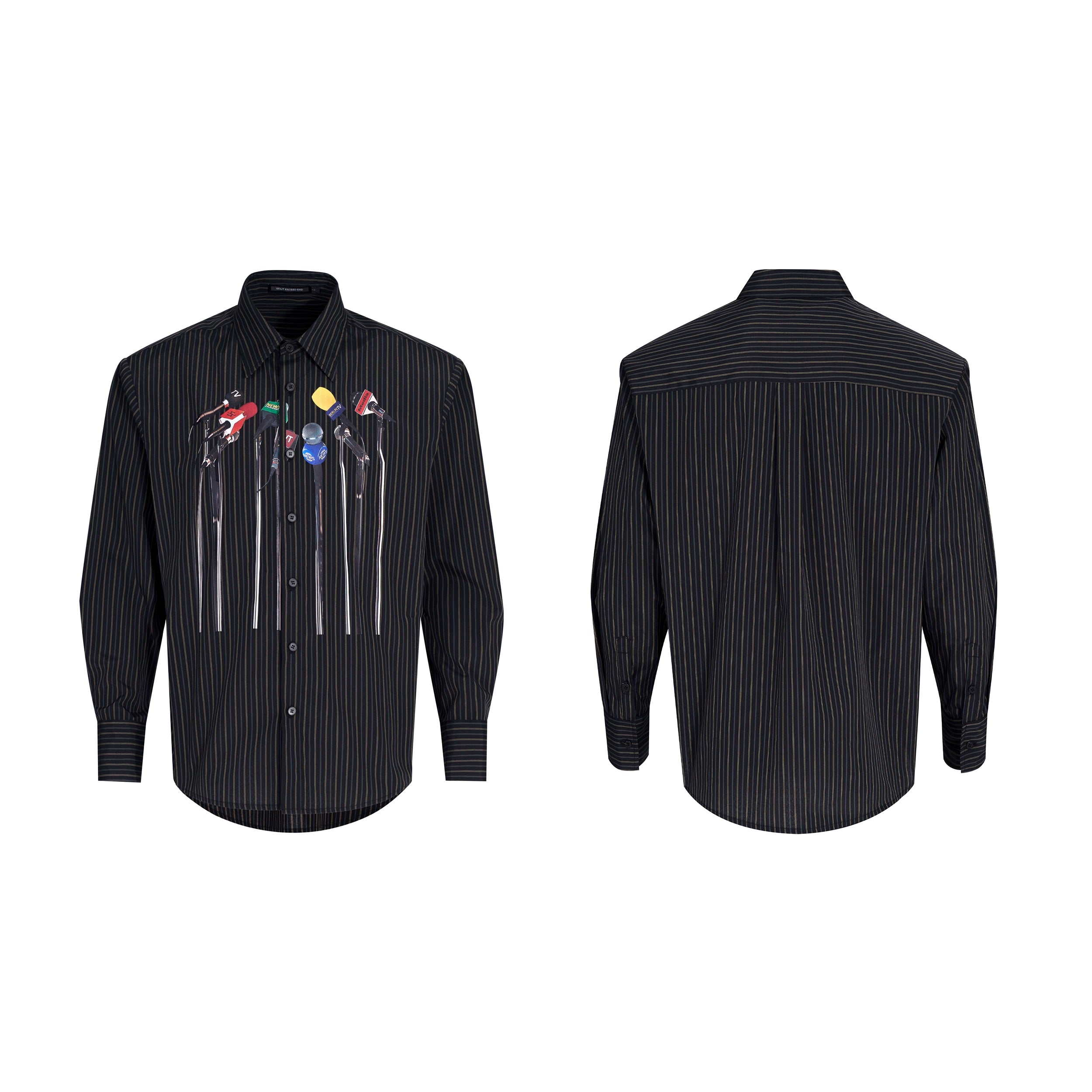 Microphone Print Striped Shirt