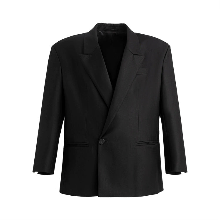 Black Structured Jacket With Padded Shoulders - chiclara