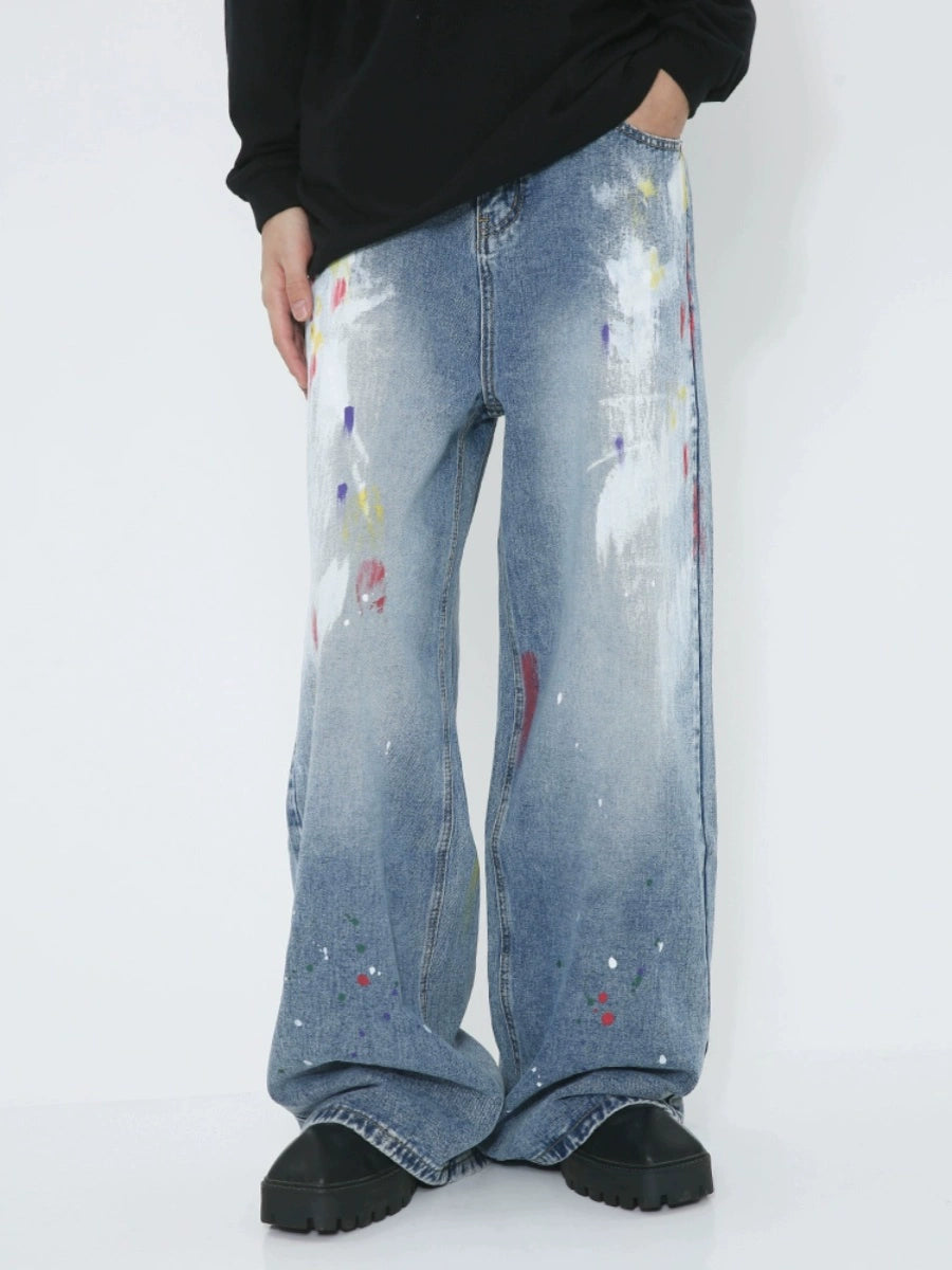 Voguo Relay Avant-Garde Splash Wide-Leg Jeans