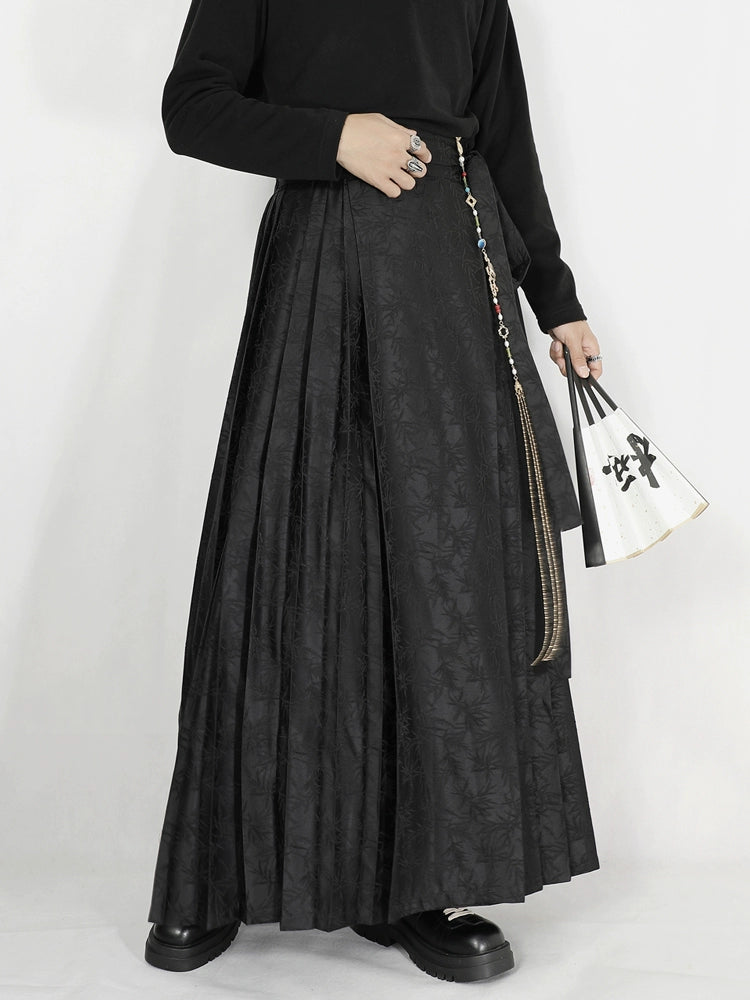 Black Jacquard Pleated Horse-Face Skirt