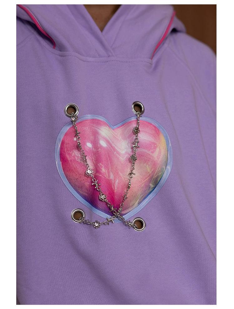 Heart-Eye Hooded Crop Sweatshirt - chiclara