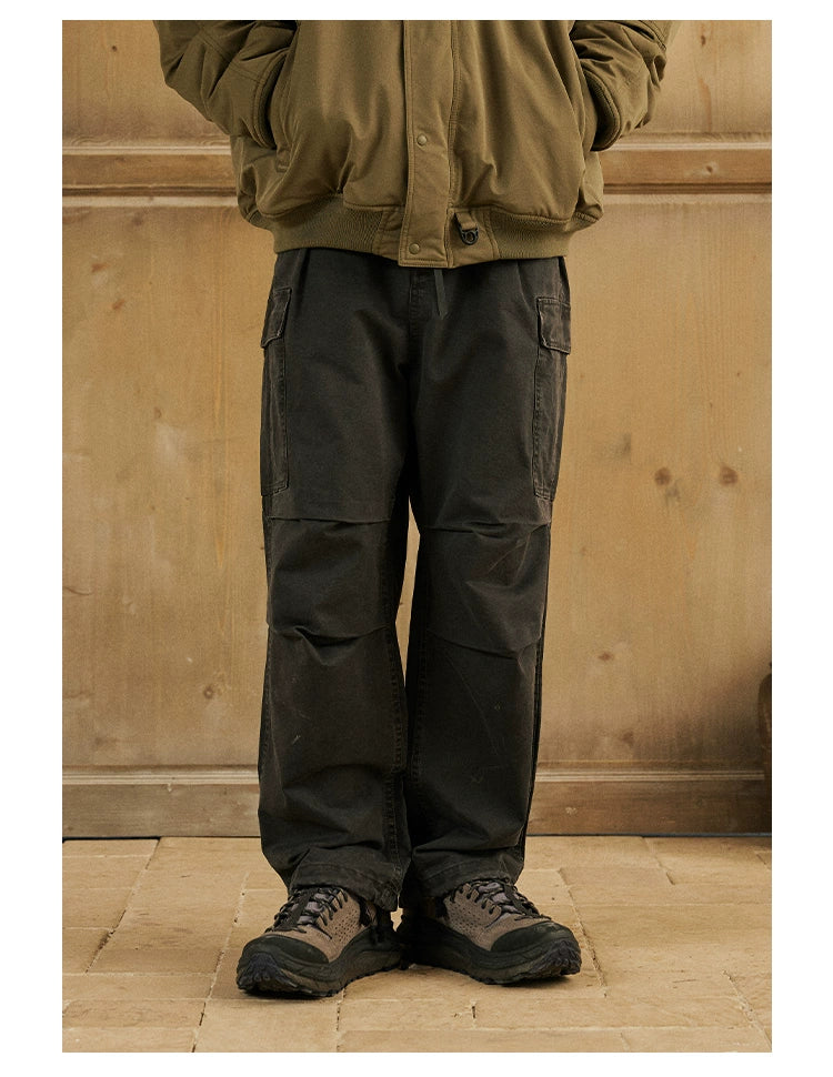 Military Green Straight Cargo Pants