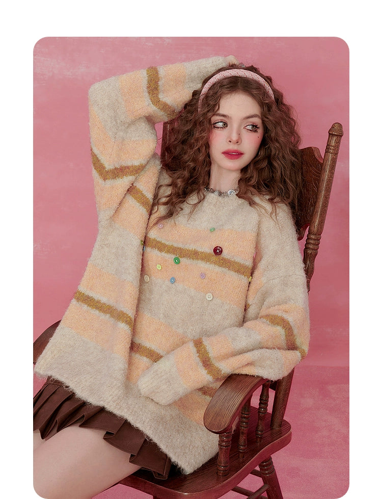 Pink Striped Mohair Sweater