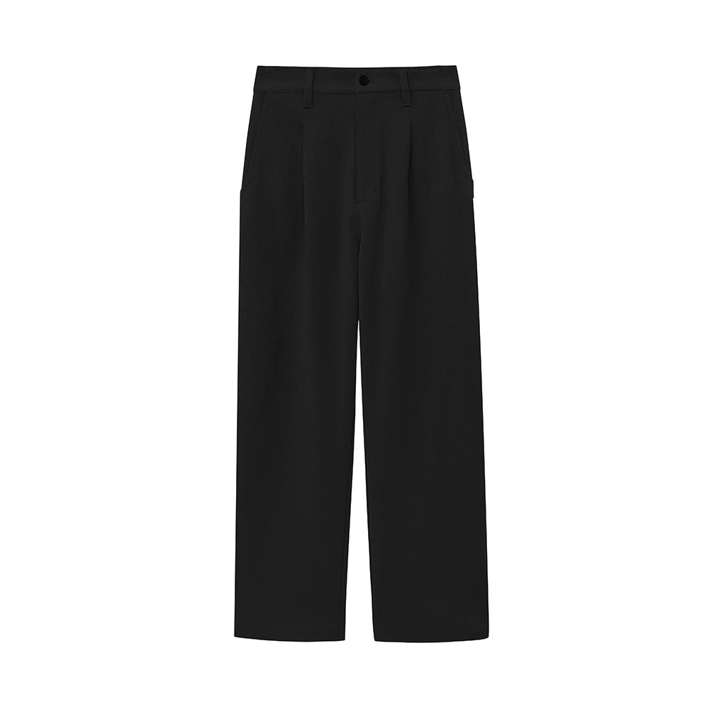 Semi-Elastic Waist Wide-Leg Straight Cropped Pants