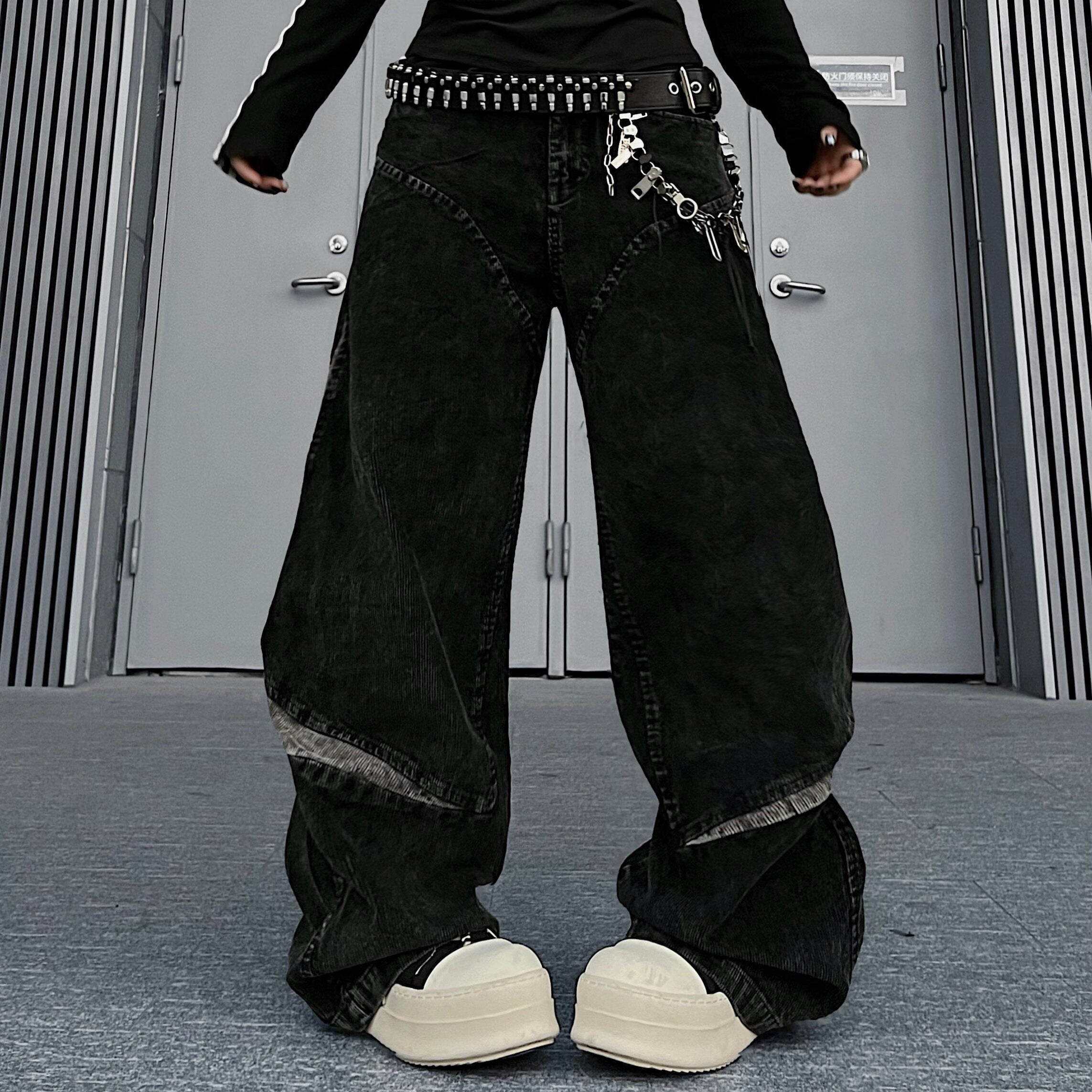 Men's Corduroy Deconstructed Patchwork Curved Wide-Leg Jeans