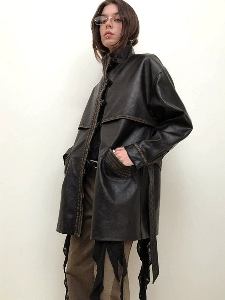 Patina Leather Belted Jacket