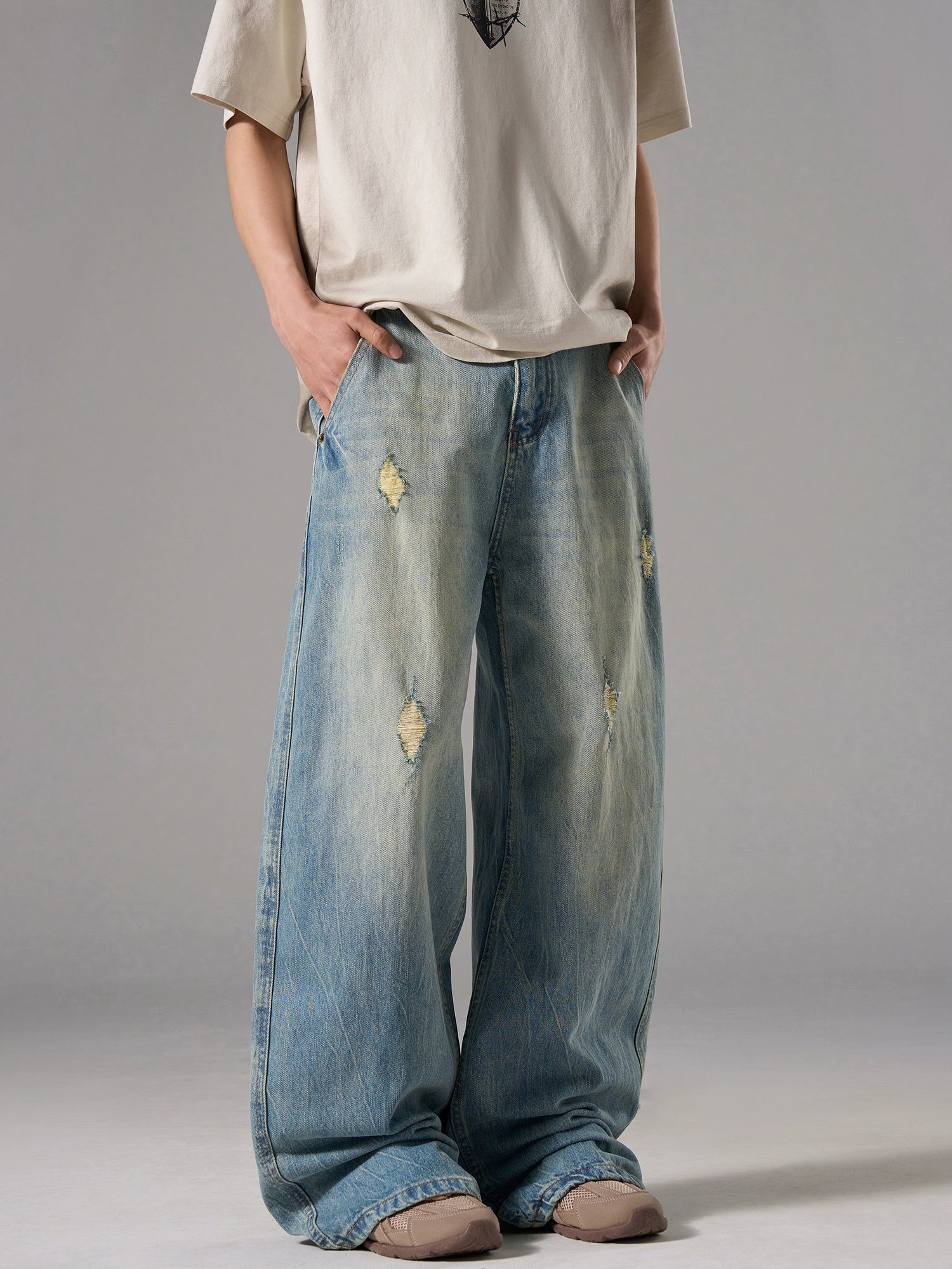 Drifted Sky Shredded Wide Jeans