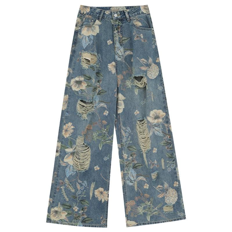 Breezy Bloom Distressed Wide-Leg Jeans