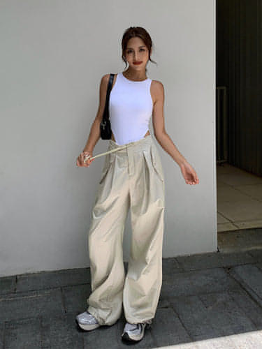 American Retro Wide-Leg Work Pants - chiclara