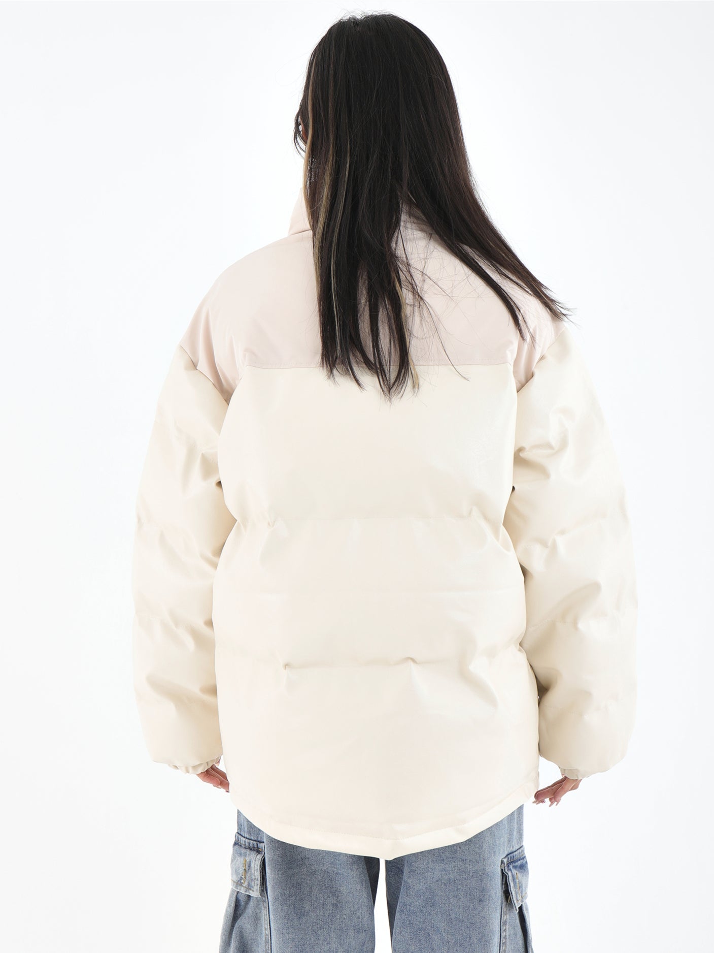 PU Leather Trimmed Cotton Zip Jacket - chiclara