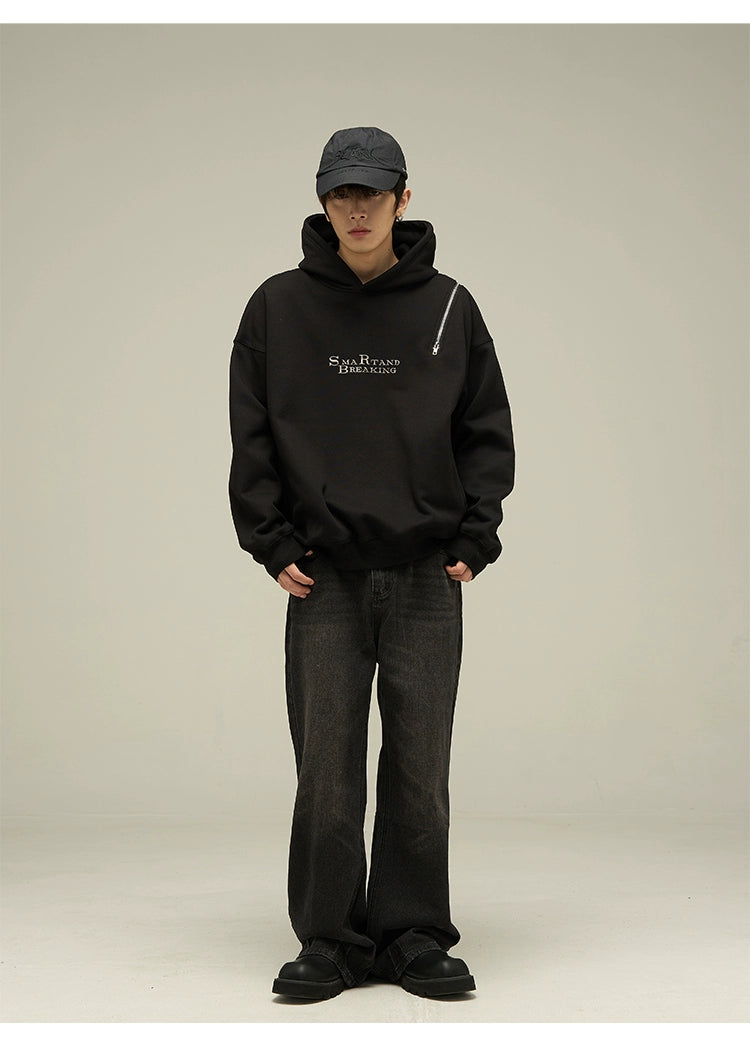 Zip Accent Graphic Hoodie