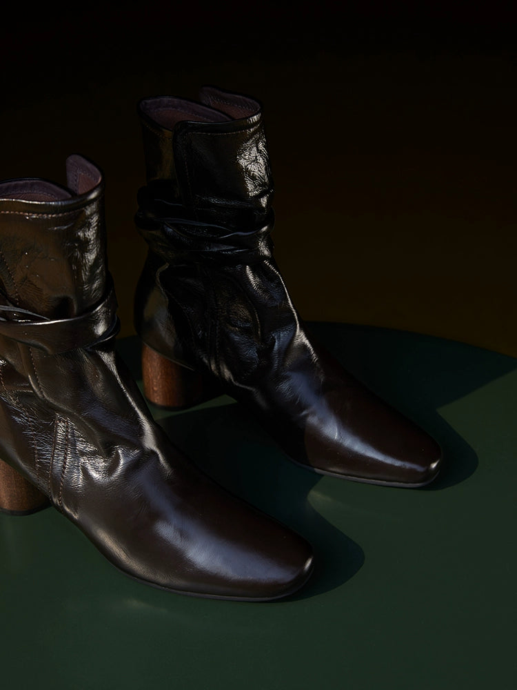 Leather Ankle Boots with Block Heel