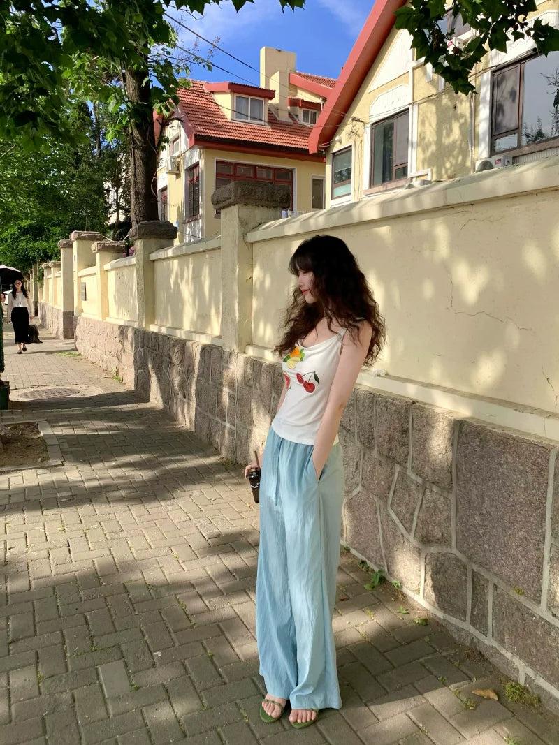 White Fruit Print Tank Top