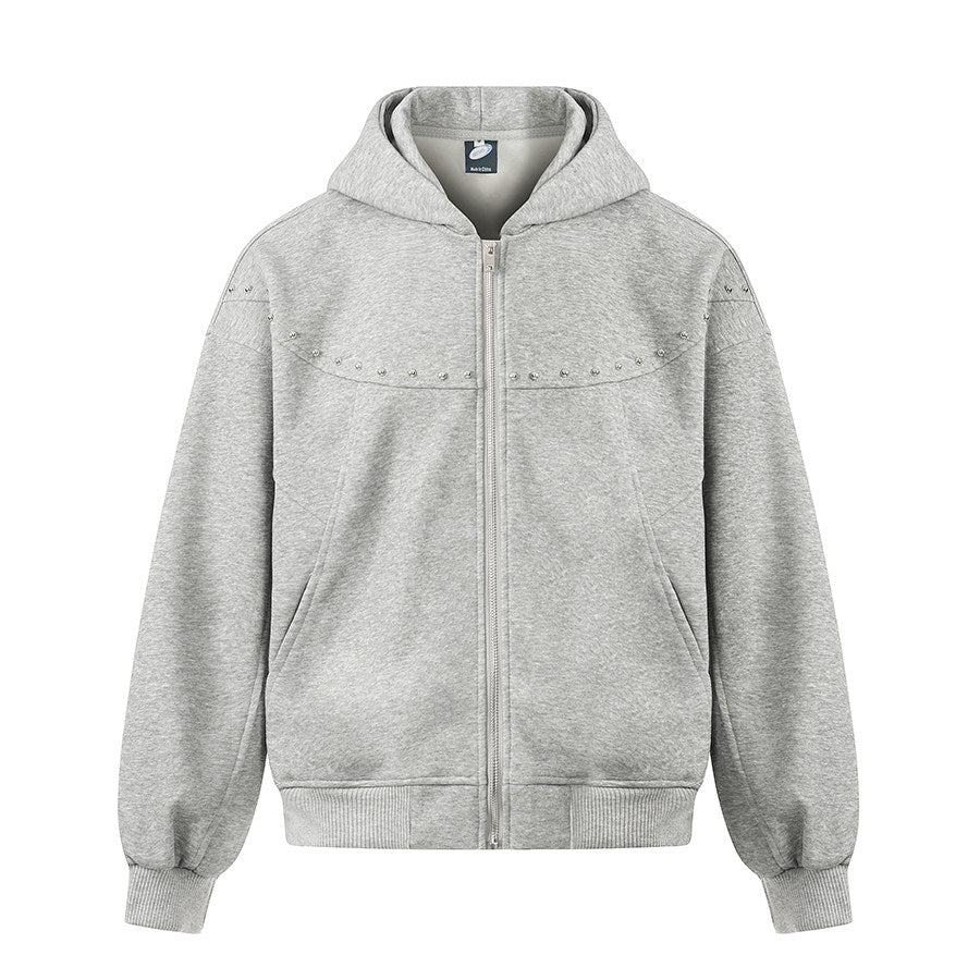 Men's Studded Oversized Zip-Up Hoodie