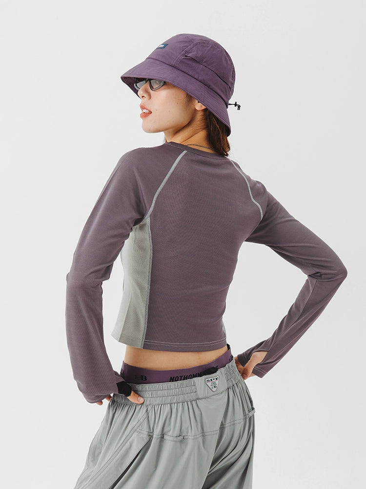 Quick-Drying Long Sleeve Colorblock Athletic Top