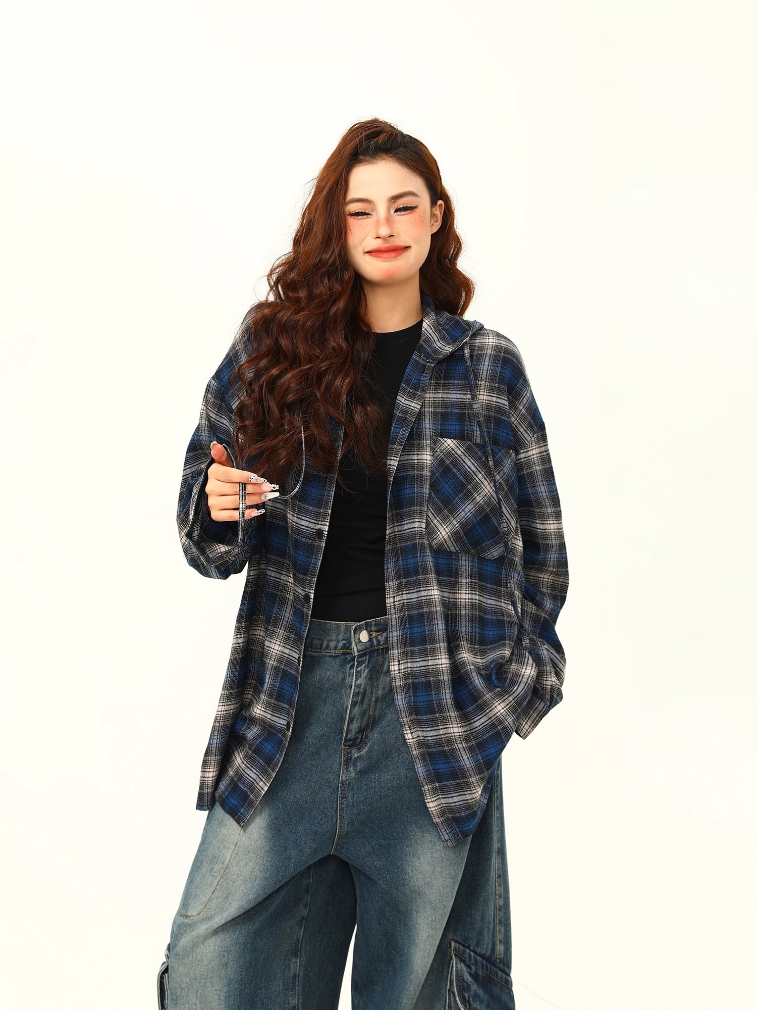 Blue Plaid Oversized Flannel Shirt