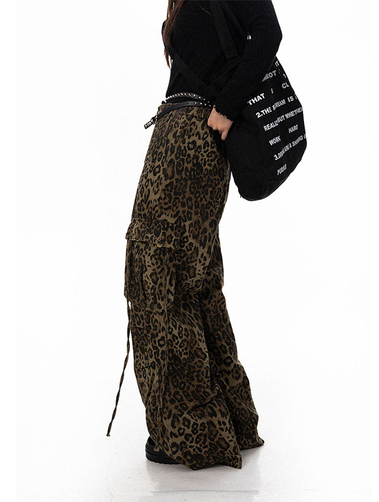 Street Leopard Print Wide Leg Cargo