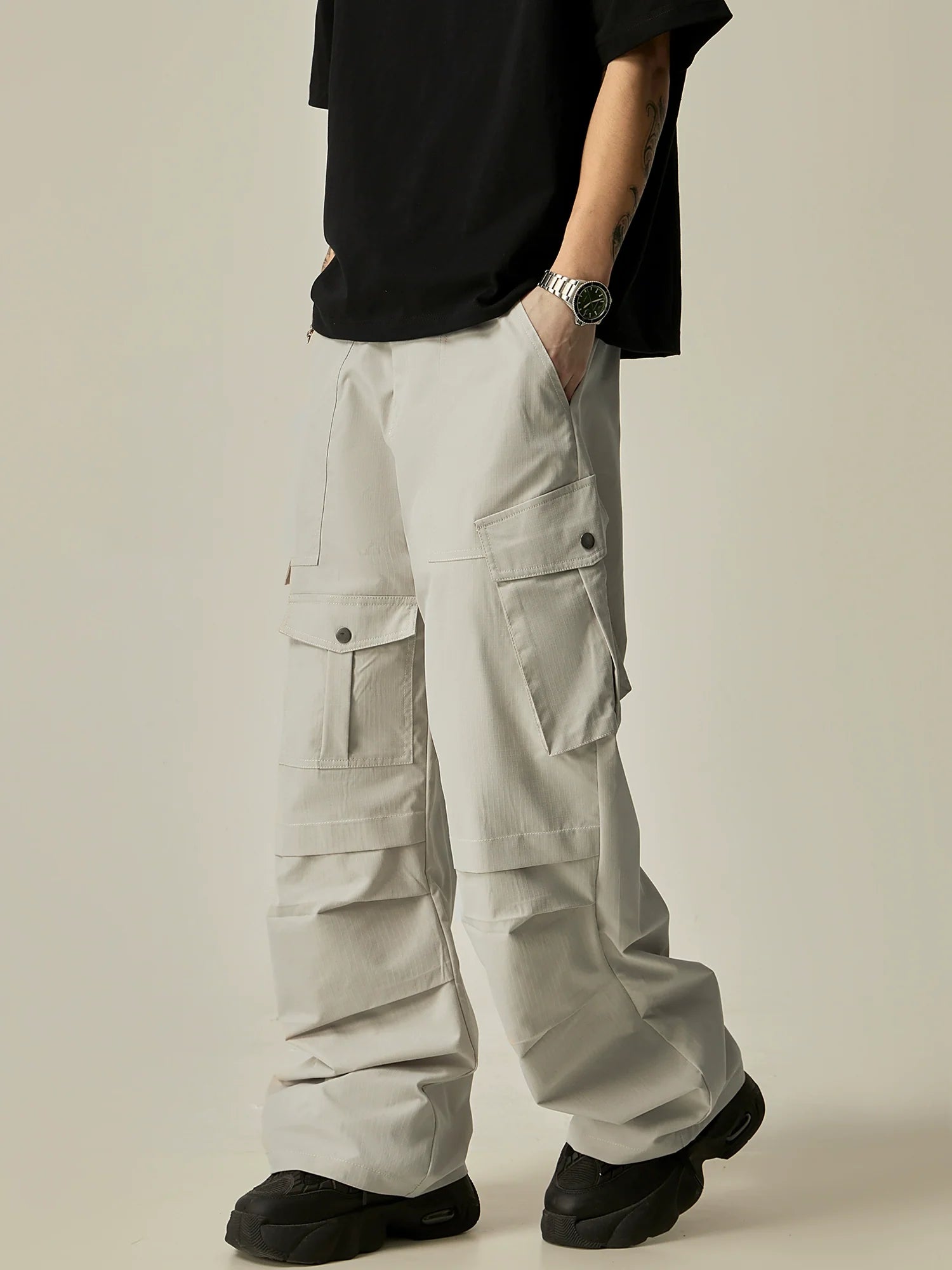 Stealth Shadow Wide-Leg Tactical Cargo Pants