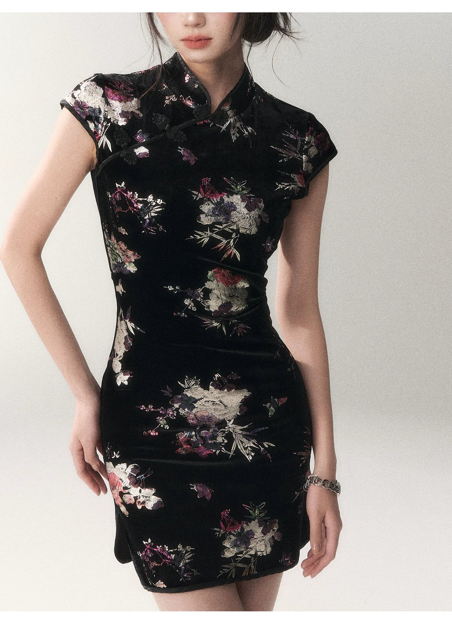 Midnight Peony Cheongsam Dress