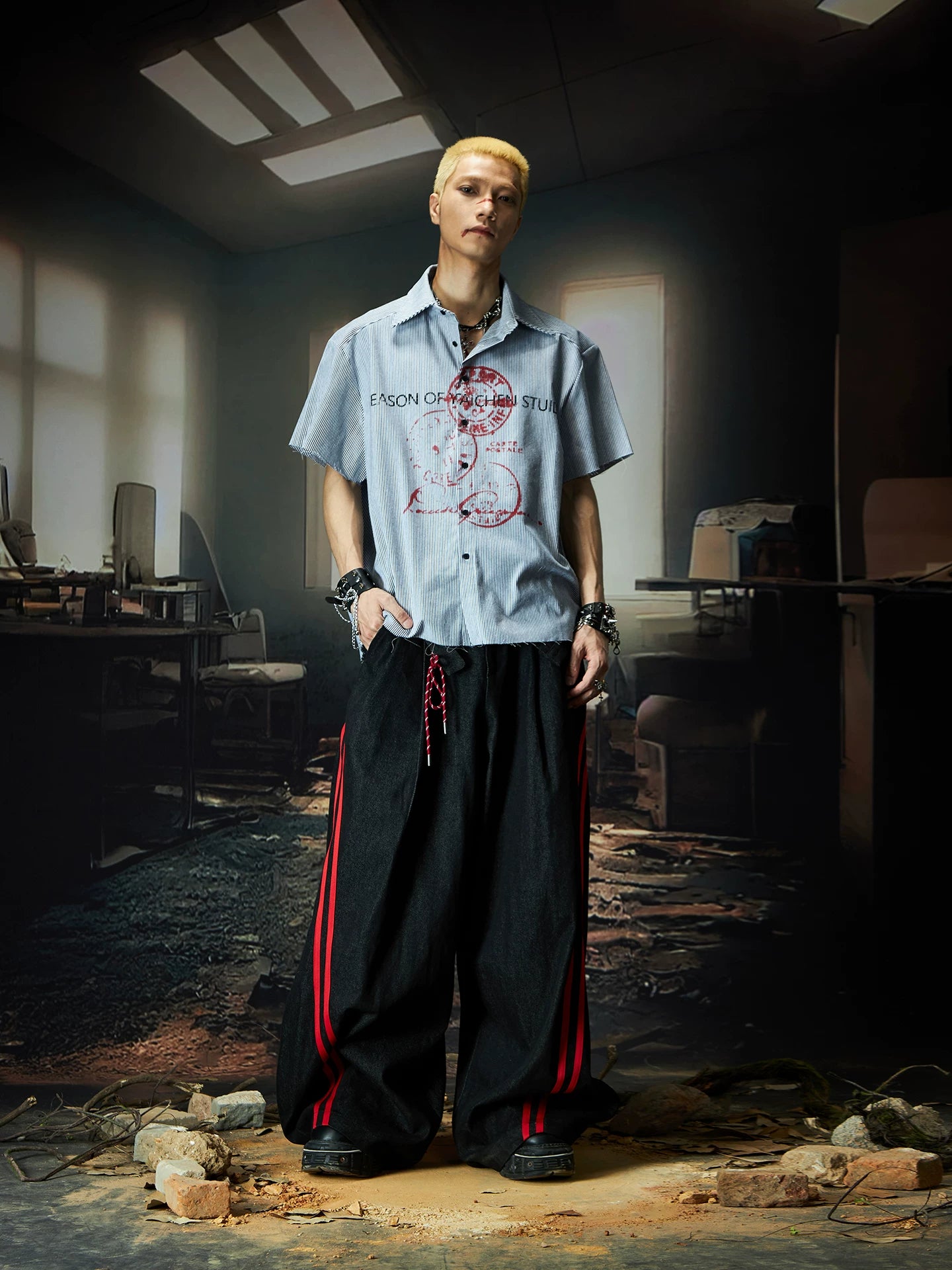 Fearless Graffiti Pinstripe Camp Shirt
